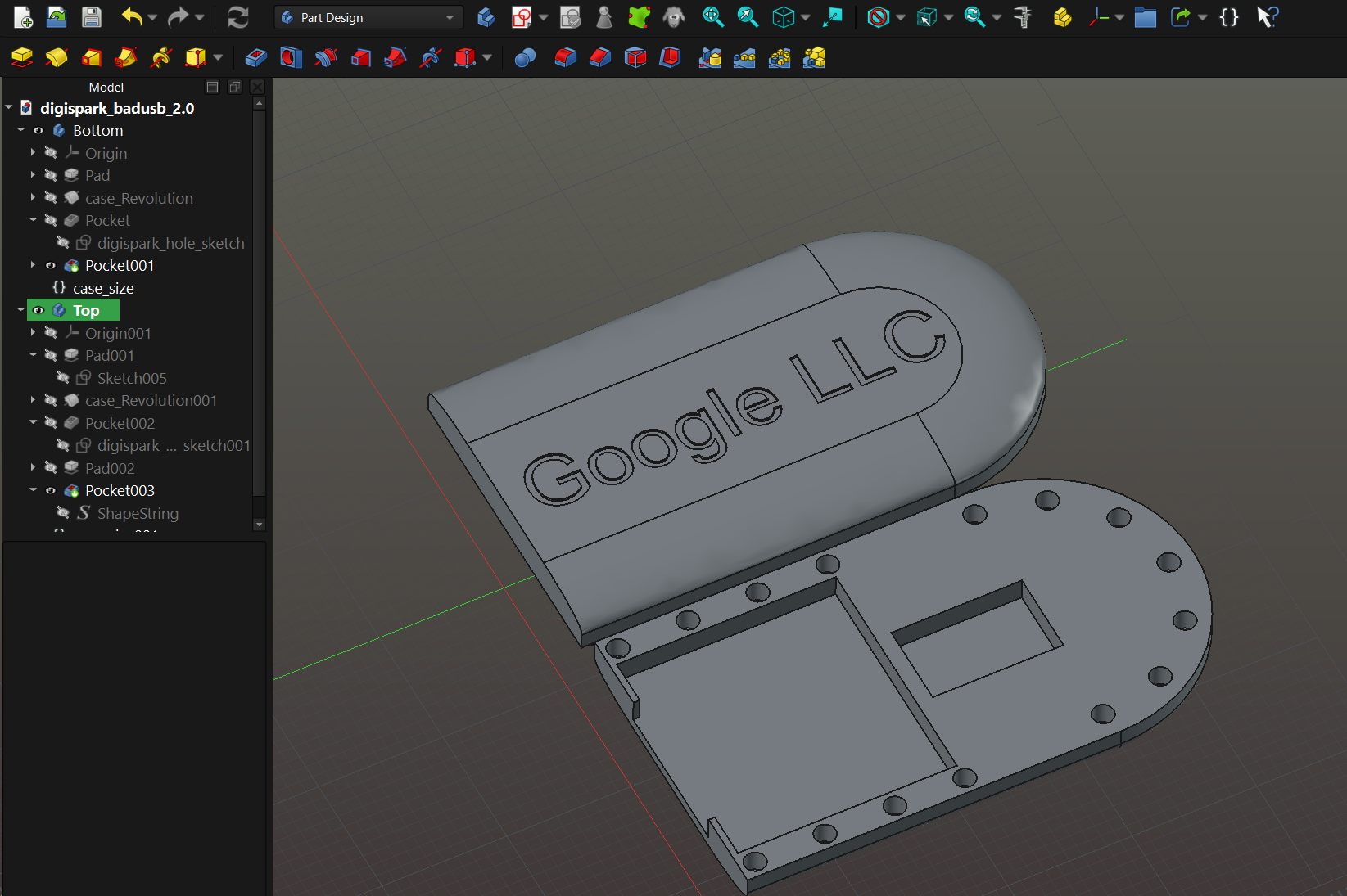 FreeCad Bad-USB - Вид сверху